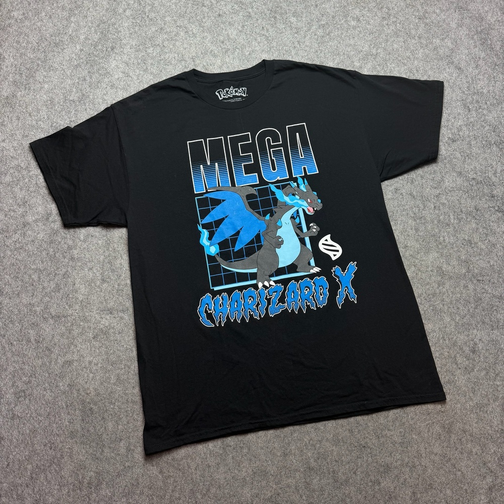 Pokemon Shirt Mens Large Black Mega Charizard X Y Graphic Anime Gaming Tee